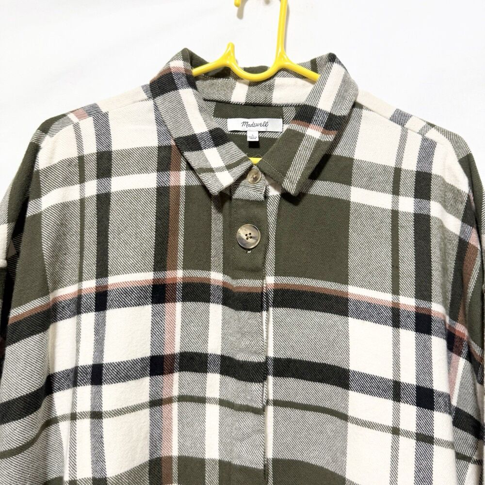 Madewell Bromley Green Plaid Flannel Shirt Womens L Button Front Long Sleeve - Picture 2 of 10